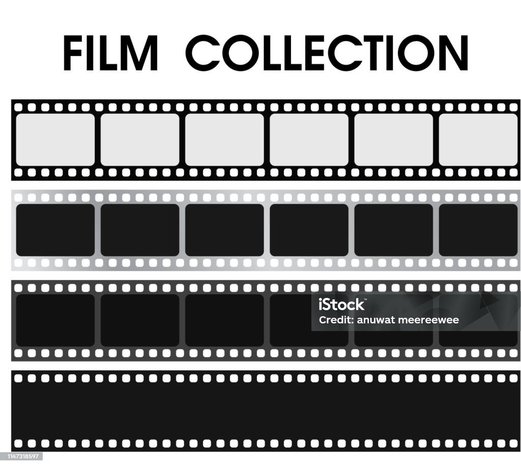 Collezione di film vettoriali in bianco e nero retrò. - arte vettoriale royalty-free di Rullino