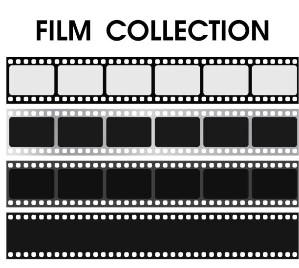 벡터 복고풍 흑백 필름 컬렉션입니다. - document technology plan rolled up stock illustrations