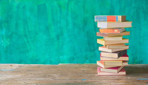 stack of books, reading, education, literature, back to school concept. Panorama format, good copy space. stock photo
