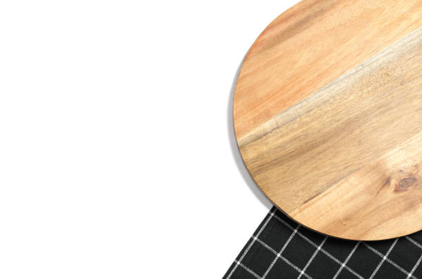 istock Cutting board with kitchen towel isolated on white background, top view 1147321292