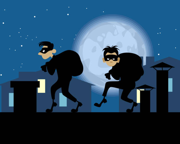 屋根の上の夜泥棒 - thief burglary burglar symbol点のイラスト素材／クリップアート素材／マンガ素材／アイコン素材