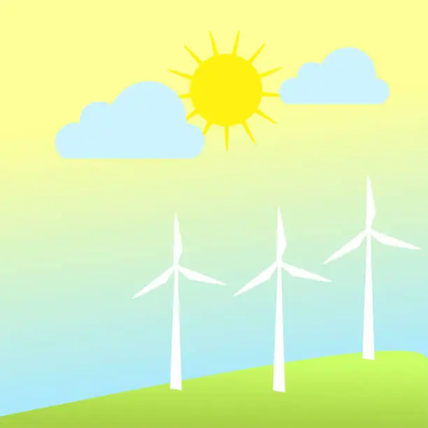 Vector illustration of Landscape with wind turbines.