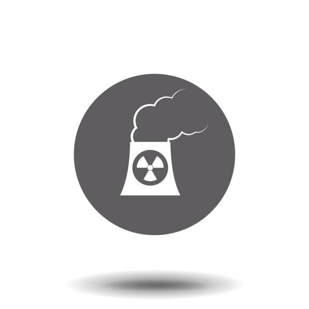 Nuclear power plant silhouette icon in flat style. Non-renewable energy source symbol isolated on background. Nuclear power plant silhouette icon in flat style. Non-renewable energy source symbol isolated on background. nonrenewable resources stock illustrations