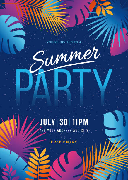 Summer Party - Tropical background with palm leaves and exotic plants. Summer Party - Tropical background with palm leaves and exotic plants - Illustration summer party stock illustrations