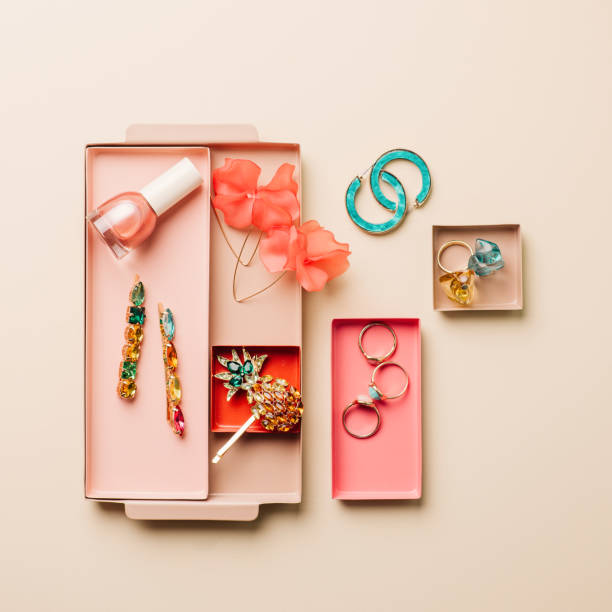 Tray with female accessories from above overhead