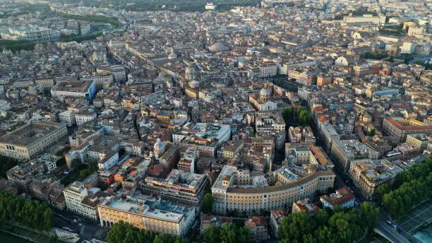 Photo of Aerial view of Rome, Italy. Coliseum. Bird’s eye view of Italian ancient city.