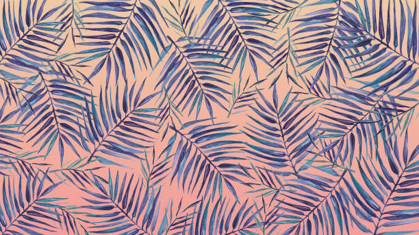 istock Watercolor background with tropical leaves on a pink background. 1147332549