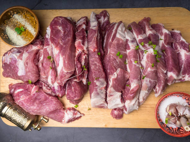 istock fresh pork with ingredients for cooking on dark background 1147332839