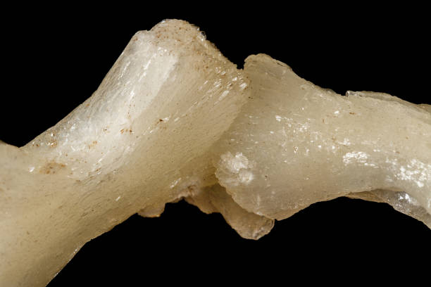 istock Macro of a stone Stilbite mineral on a black background 1147333351