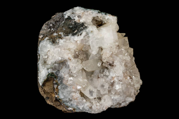 istock Macro stone Stilbite mineral on white black close up 1147334815
