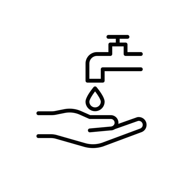 wudu dünne linie icon. islamische waschpflege vor schialat. hygiene und gesundes leben, hand, wasserhahn. - istanbul people faucet turkey stock-grafiken, -clipart, -cartoons und -symbole