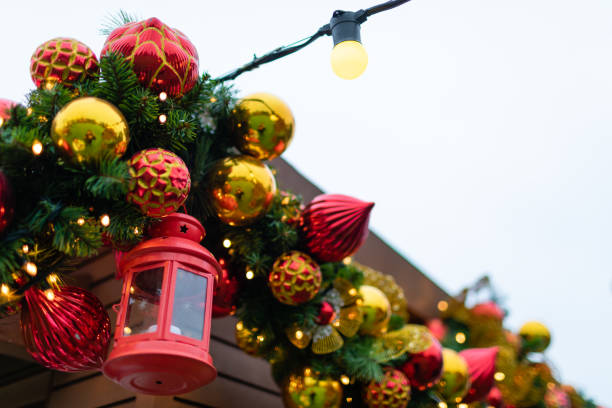 istock Christmas lights and decoration making a frame with copy space. Christmas themes. 1147339668
