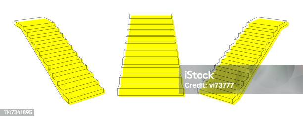 Yellow Outline Stairs Plan Vector Illustration For Design Stock Illustration - Download Image Now