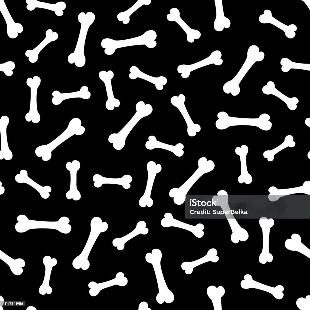 Bone Pattern Close Seamless Pattern With Bones On The Black Background Stock Illustration ...