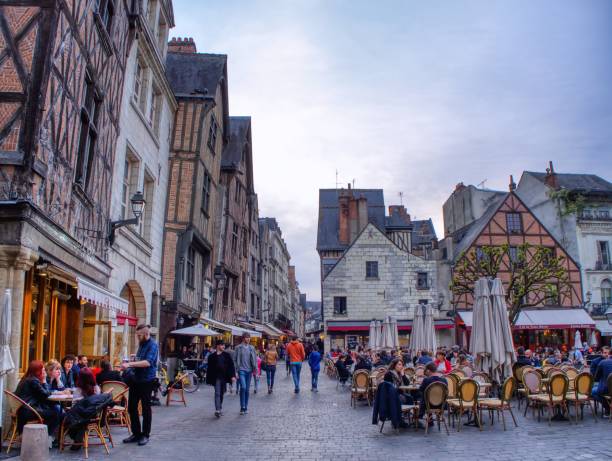 Plumereau square in medieval city of Tours. stock photo