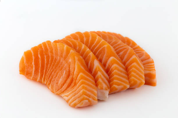 istock Salmon raw sashimi isolated on white background 1147347690