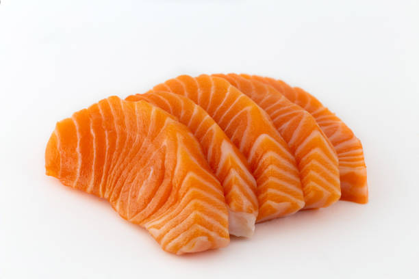 Salmon raw sashimi isolated on white background stock photo