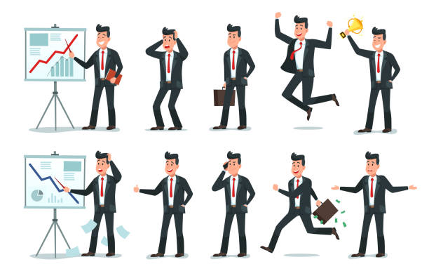 ilustrações de stock, clip art, desenhos animados e ícones de businessman character. office employee workers, tired finance worker and business characters cartoon vector illustration set - manager portrait leadership men