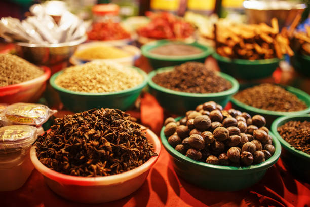 istock Colorful spices in bags at a market in Goa 1147358564