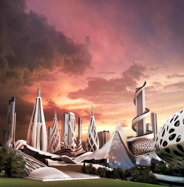 istock Futuristic city with an organic architectural design 1147359119