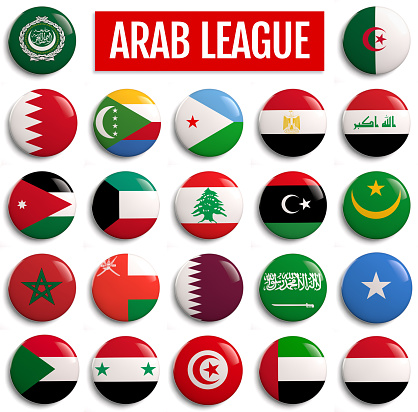 Arab League Member States Flags. 3D illustration.