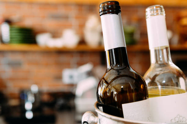 Bottles of Wine in bar with copy space.