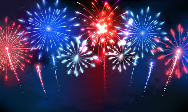 4 lipca fajerwerki - firework display pyrotechnics fourth of july celebration stock illustrations
