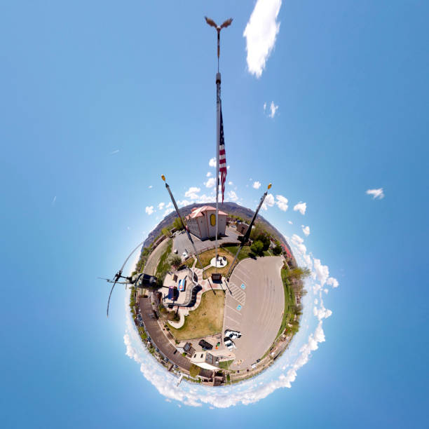 Western Slope Vietnam Memorial, Tiny Planet View This image is a 360º panoramic image captured by drone and displayed in "tiny planet" format. fruita colorado stock pictures, royalty-free photos & images