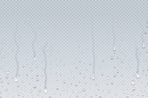 Water drops background. Shower steam condensation drips on transparent glass, rain drops on window. Vector realistic water drops Water drops background. Shower steam condensation drips on transparent glass, rain drops on window. Vector realistic shower water drops water stock illustrations