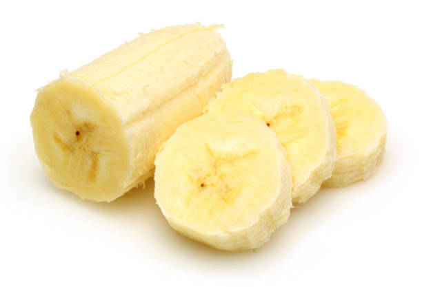 istock Peeled banana slices isolated on white 1147374166