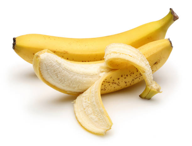 istock Peeled ripe banana isolated on white 1147374206