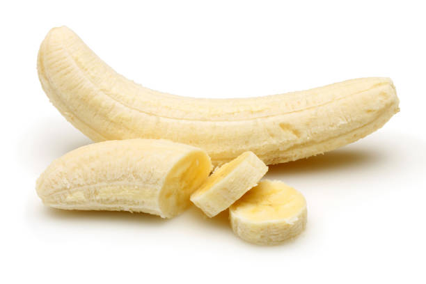 istock Peeled banana slices isolated on white 1147374216