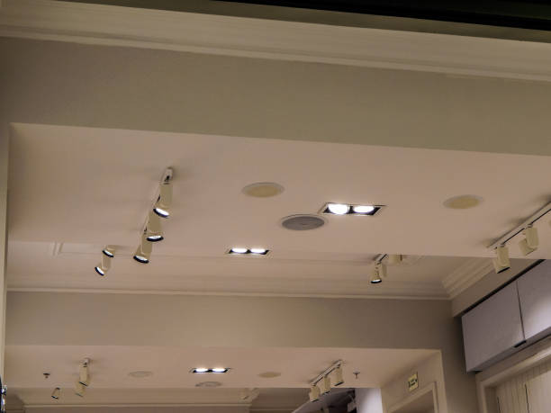 istock Elegant plaster ceiling with lamps and lights 1147377030