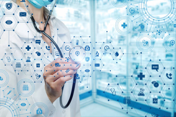 istock A doctor operating with a medical service composite structure. 1147379704