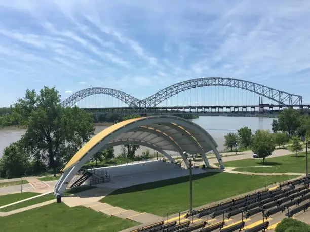 Photo of New Albany, Indiana/USA-May, 6, 2019- A  aerial view of New Albany,  Indiana amphitheater