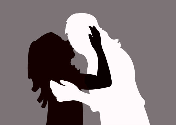 istock a girl kissing the mother, silhouette vector 1147381416
