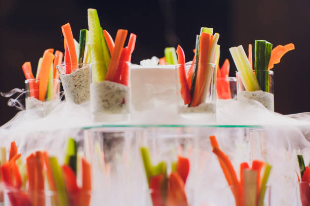 istock Salad plate and dry ice lettuce catering service 1147381480