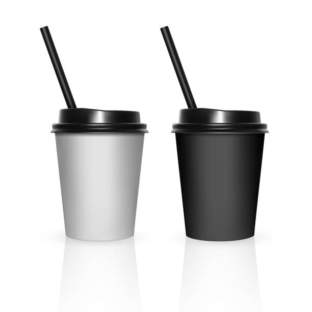 istock Set of Disposable black and white paper Cups with a lid. Cup for coffee. Isolated on white background. 1147390346