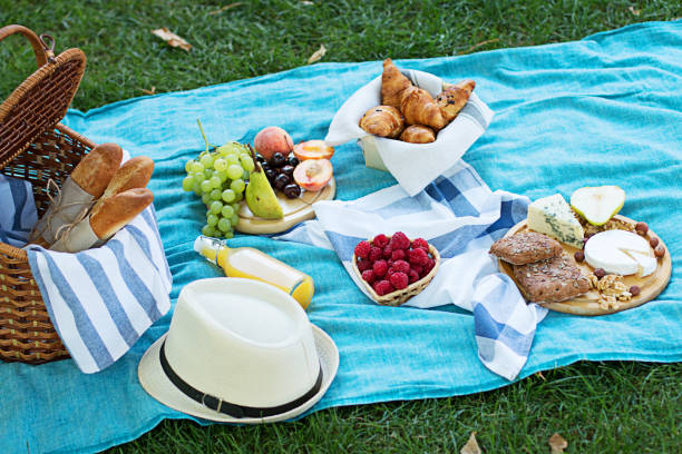 istock Summer picnic on the blue plaid  in the park 1147395819
