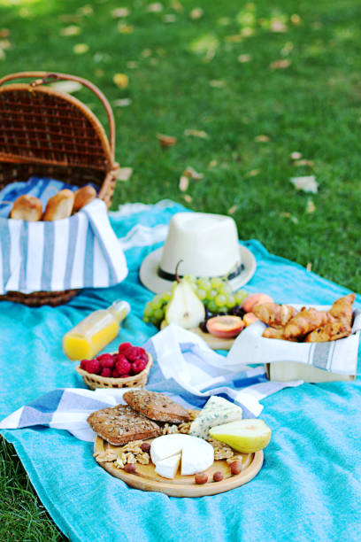 istock Summer picnic on the blue plaid  in the park 1147395894