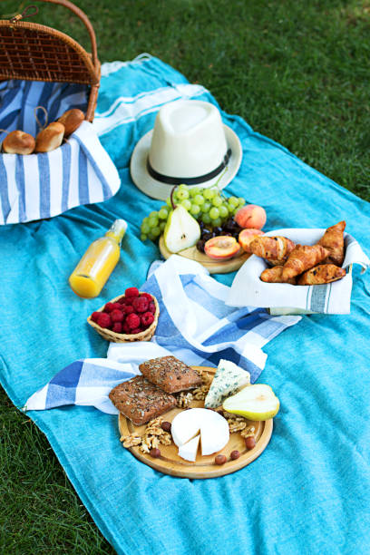istock Summer picnic on the blue plaid  in the park 1147396047