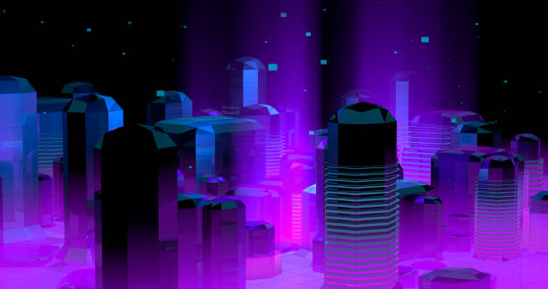 istock Neon city in violet colors 1147399026