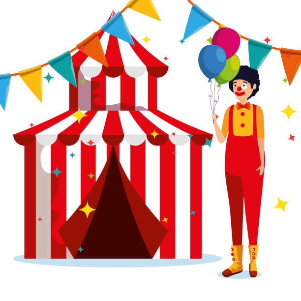 istock man clown costume and circus with party banner 1147399149
