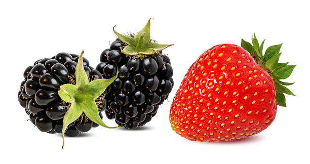 istock Strawberry and blackberry isolated on white 1147400820