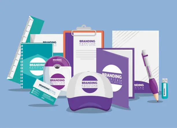 Vector illustration of cd inside envelope with notebooks and business clipboard with document