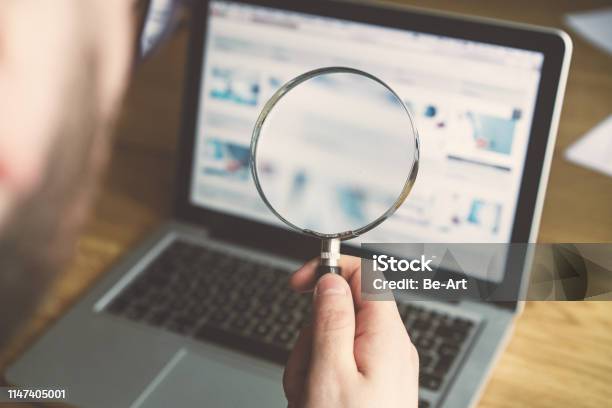 Searching On Internet Concept Stock Photo - Download Image Now - Magnifying Glass, Searching, Research