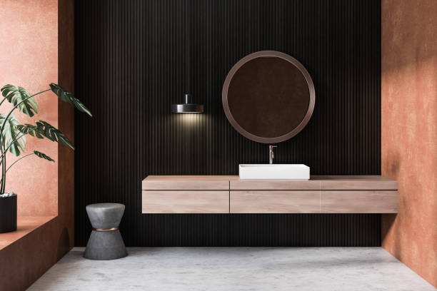 istock Dark wooden bathroom interior, sink 1147408673