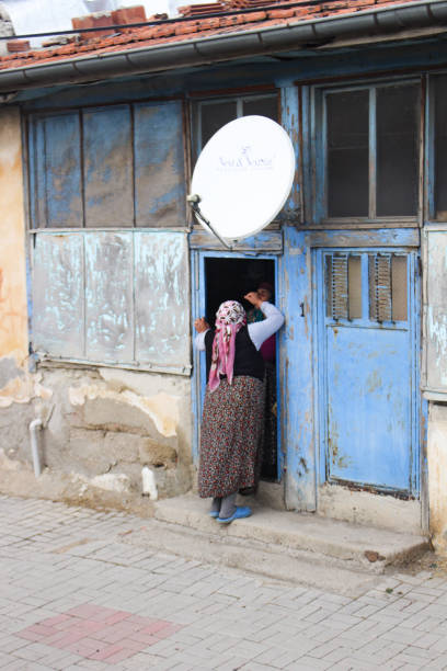 turkey charms - satellite dish television aerial isolated satellite tv imagens e fotografias de stock