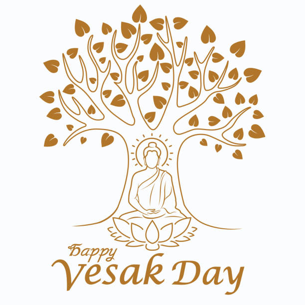 Happy Vesak day Happy Vesak day with Buddha enlightenment under Bodhi Tree buddha art stock illustrations