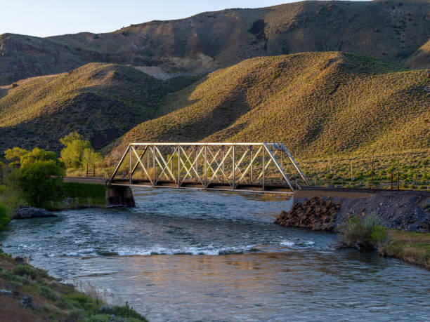 Trellis railroad bridge over the Truckee River near Reno, Nevada. Trellis railroad bridge over the Truckee River near Reno, Nevada. truckee river photos stock pictures, royalty-free photos & images